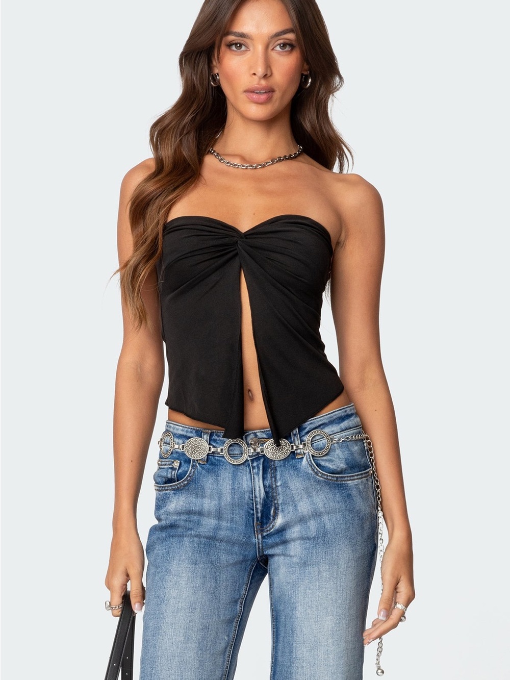 Edikted Twisted Split Front Tube Top in black